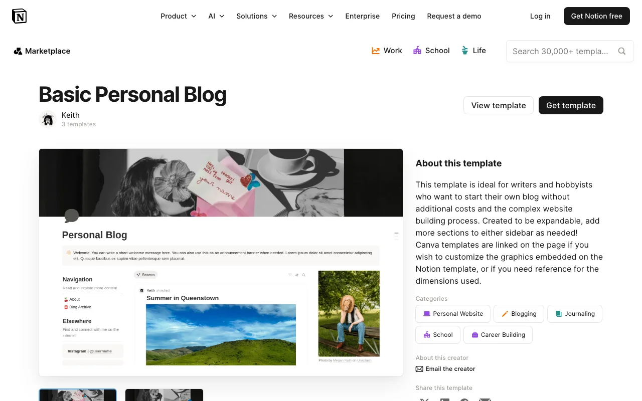 Basic Personal Blog preview