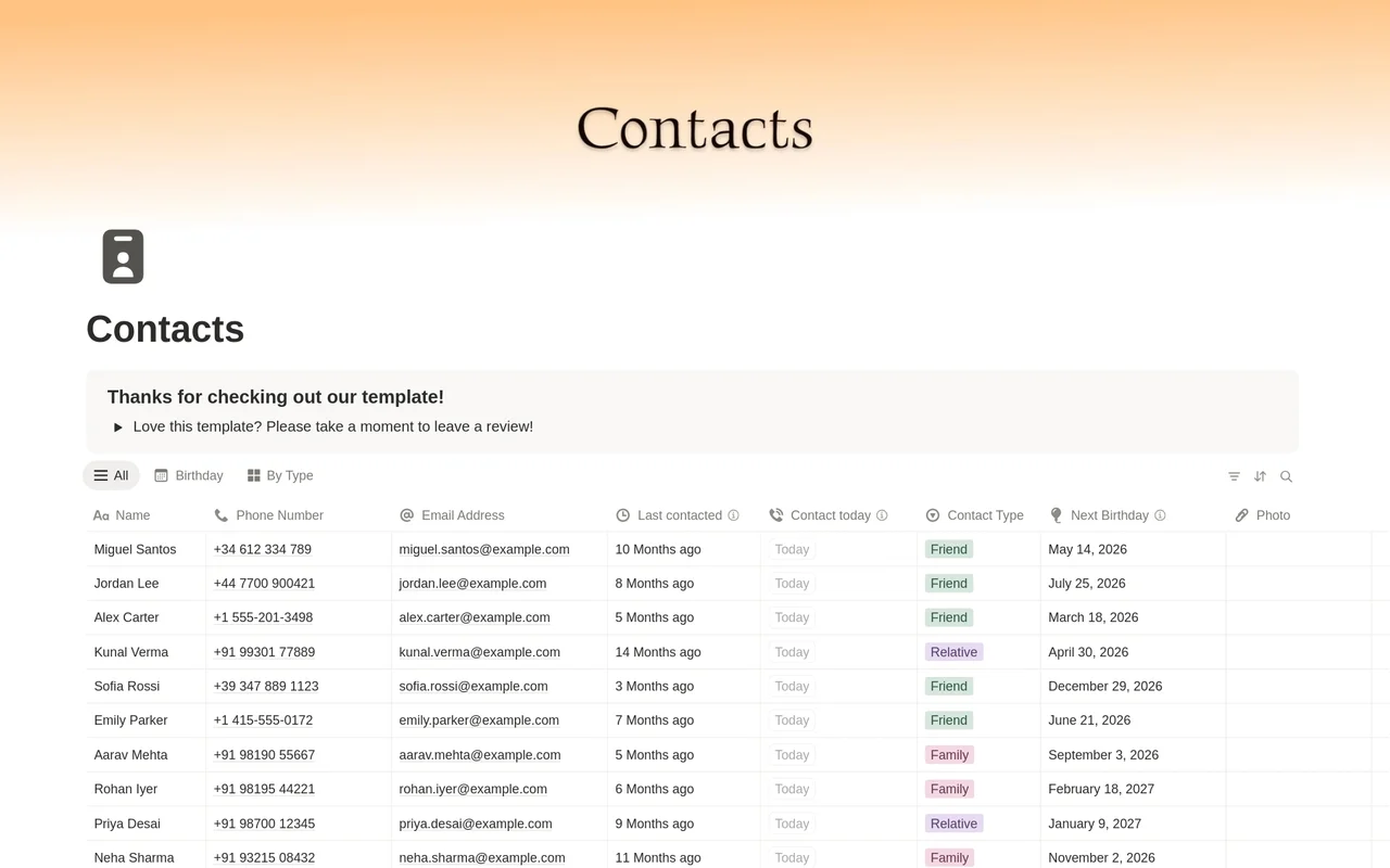 Contacts preview