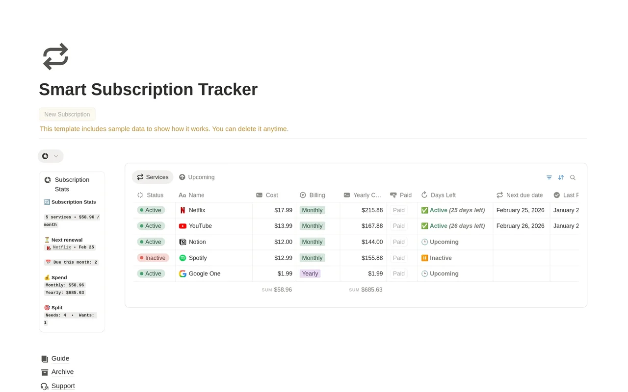 Smart Subscription Tracker preview
