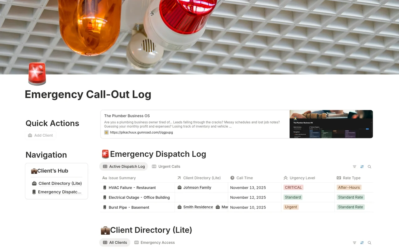 Emergency Call-Out Log preview