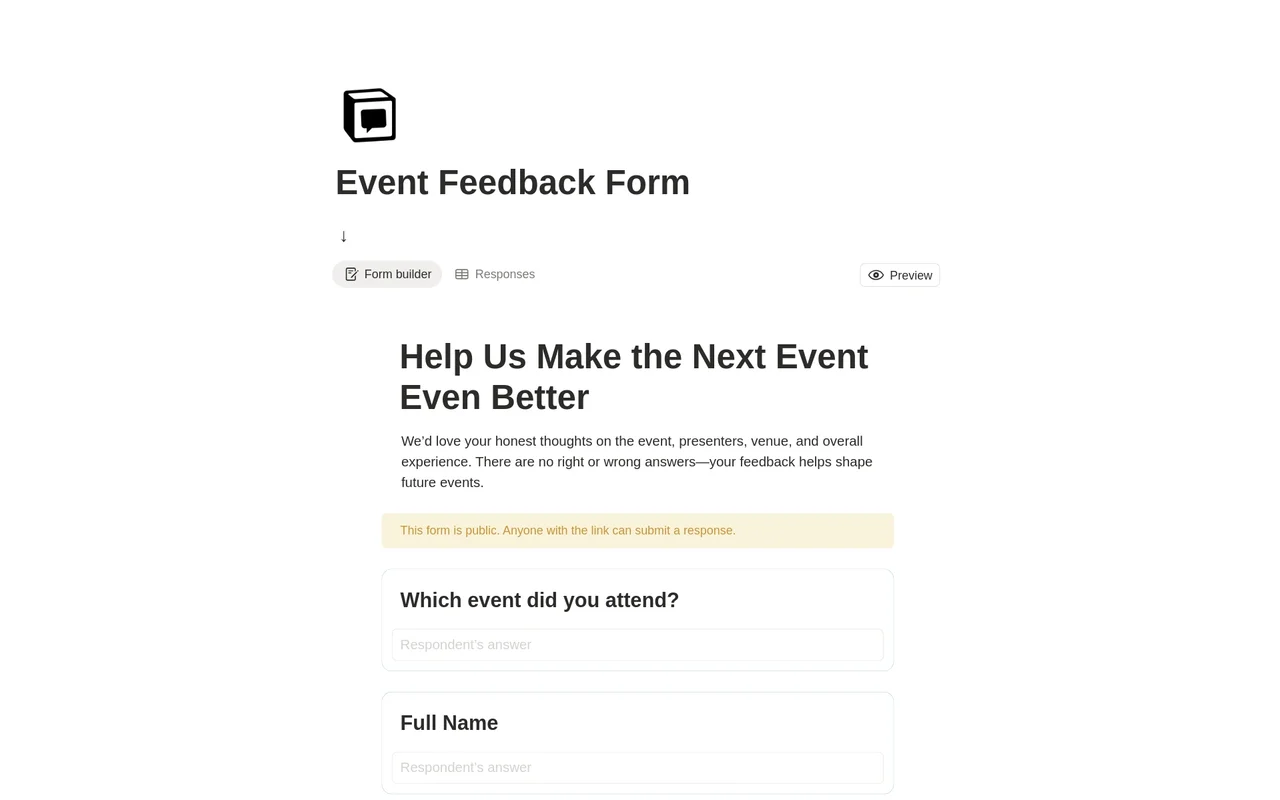 Event Feedback Form preview