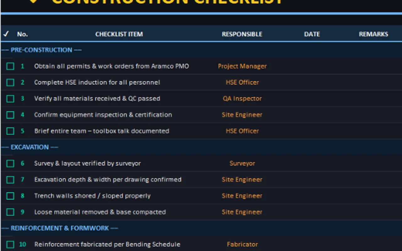 Launcher Foundation Installation – Smart Construction Planning & Tracking Template preview