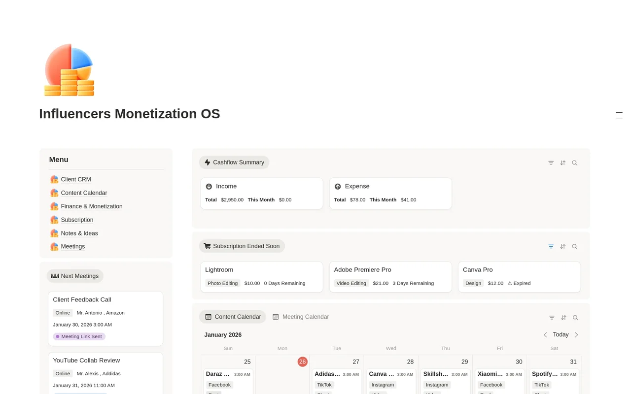 Influencers Monetization OS preview