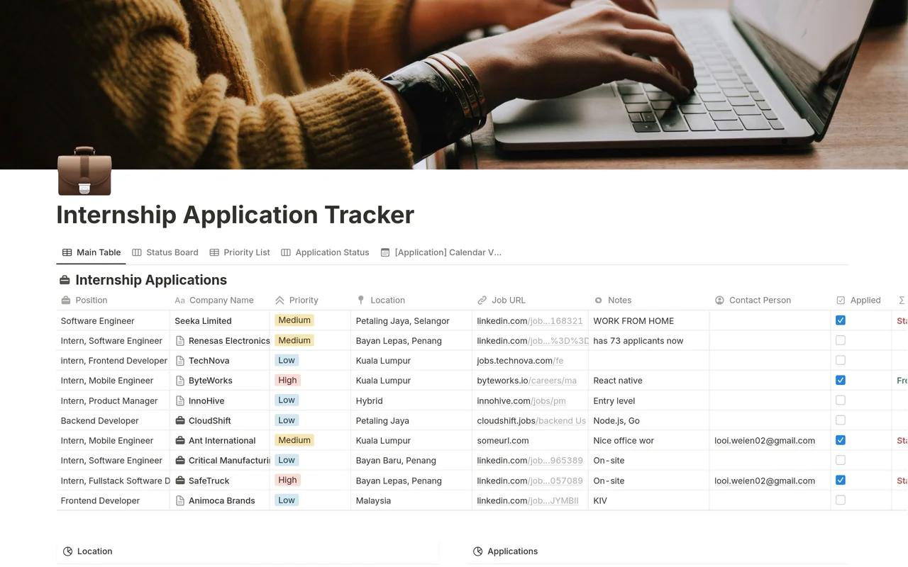 Internship Application Tracker preview