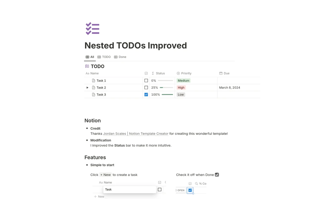 Nested TODOs Improved preview