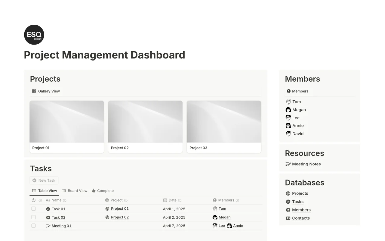 Project Management Dashboard preview