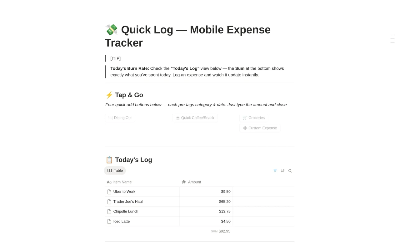 Quick Log — Mobile Expense Tracker preview