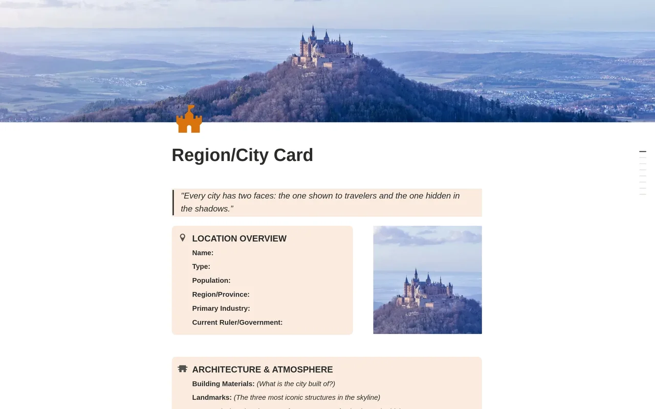Region / City Card preview