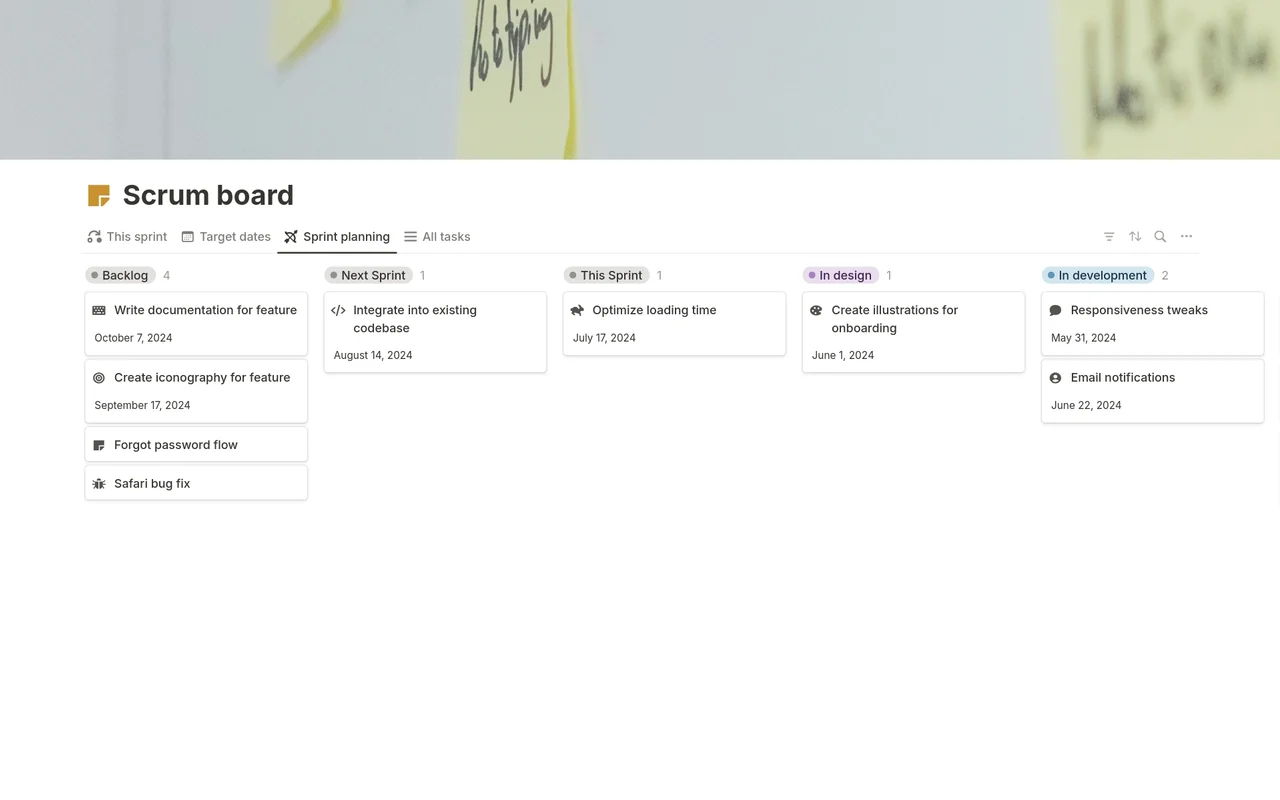 Scrum board for software development preview