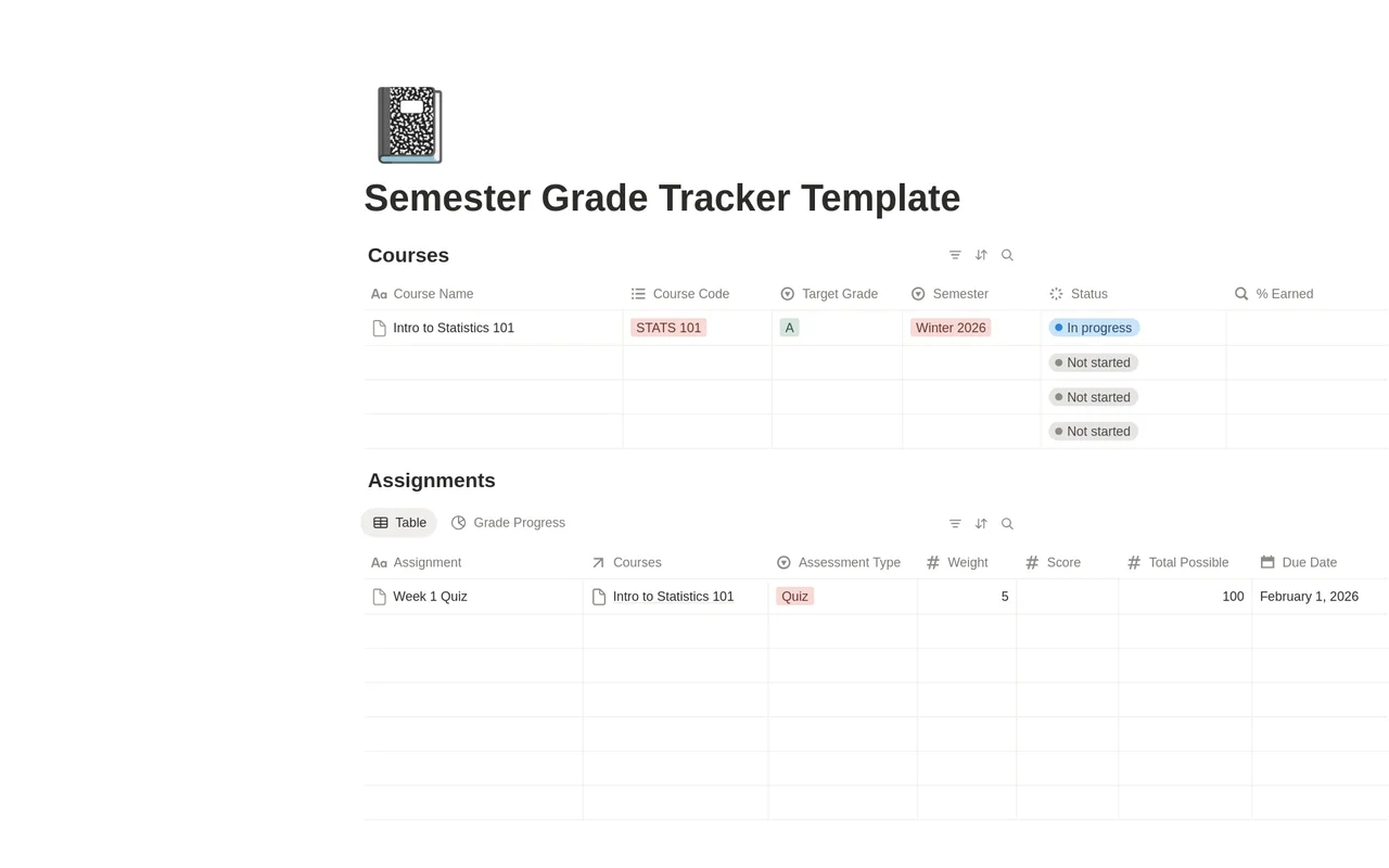 Semester Assignment Tracker preview